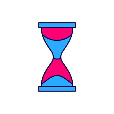 Beyaz arka planda izole edilmiş eski kum saati simgesiyle doldurulmuş. Kum saati işareti. İş ve zaman yönetimi kavramı. Vektör