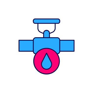 Filled outline Industry metallic pipe and valve icon isolated on white background.  Vector