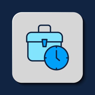 Filled outline Work time icon isolated on blue background. Office worker. Working hours. Business briefcase.  Vector