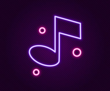 Parlayan neon çizgisi Müzik notası, ton simgesi siyah arkaplanda izole. Renkli taslak konsepti. Vektör