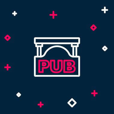 Çizgi Sokak tabelasında mavi arka planda izole edilmiş bir Bar simgesi var. Reklamlar için uygun bar, kafe, restoran. Renkli taslak konsepti. Vektör