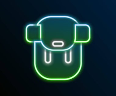 Parlayan neon çizgisi Yürüyüş sırt çantası simgesi siyah arkaplanda izole edildi. Kamp ve dağ gezisi sırt çantası. Renkli taslak konsepti. Vektör