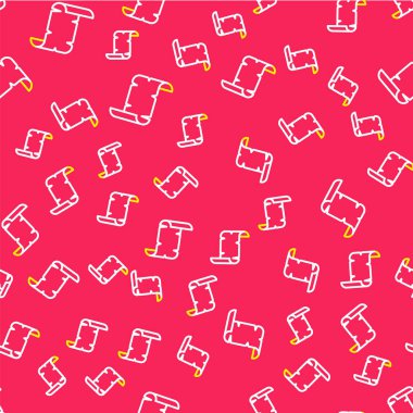 Antik papirüs kaydırma simgesi kırmızı arkaplanda izole edilmiş. Parşömen kağıdı. Eski Mısır sembolü. Vektör