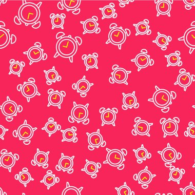 Hat Alarm saat simgesi kırmızı arkaplanda izole edilmiş kusursuz desen. Uyan, kalk konsepti. Zaman işareti. Vektör