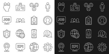 İnsan satırını dişli ayarla, konuşma balonu sohbeti, hesap ekranı oluştur, Proje ekibi tabanı, iş, Kullanıcı ve Pano özgeçmişi simgesi. Vektör