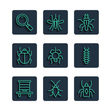 Hamamböceği, Hamamböceği, Böcek, Termit, Örümcek, Mite, Büyüteç ve Çıyan ikonu için çizgi oluşturun. Vektör