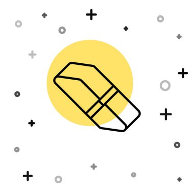 Beyaz arkaplanda siyah çizgi silici ya da kauçuk simgesi var. Rastgele dinamik şekiller. Vektör.