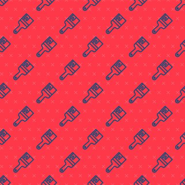 Mavi çizgi boya fırçası simgesi kırmızı arkaplanda izole edilmiş pürüzsüz desen. Vektör