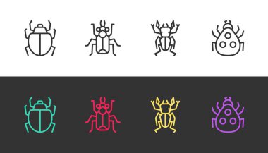 Mite, Böcek, Geyik ve Uğur Böceği 'ni siyah ve beyaza ayarla. Vektör