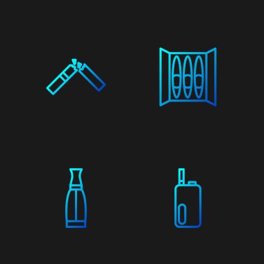 Elektronik sigara, Vape sıvı şişe, Kırık ve Puro. Renk simgeleri. Vektör