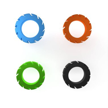 Renkli araba tekerleği simgesi beyaz arka planda izole edildi. Minimalizm kavramı. 3 Boyutlu resimleme