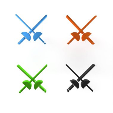 Beyaz arkaplanda izole edilmiş renkli eskrim simgesi. Spor malzemeleri. Minimalizm kavramı. 3 Boyutlu resimleme