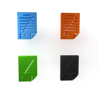 Renkli Sınav Kağıdı beyaz arkaplanda izole edilmiş yanlış cevap anket simgesi. Test sonuçlarının kötü notu. Minimalizm kavramı. 3 Boyutlu resimleme