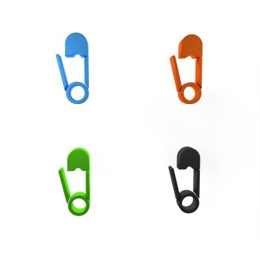 Beyaz arka planda izole edilmiş renkli klasik kapalı çelik güvenlik iğnesi simgesi. Minimalizm kavramı. 3 Boyutlu resimleme