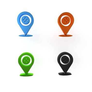 Renkli konum terzi dükkânı simgesi beyaz arka planda izole edildi. Minimalizm kavramı. 3 Boyutlu resimleme