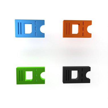Renkli sinema bileti simgesi beyaz arkaplanda izole edildi. Minimalizm kavramı. 3 Boyutlu resimleme