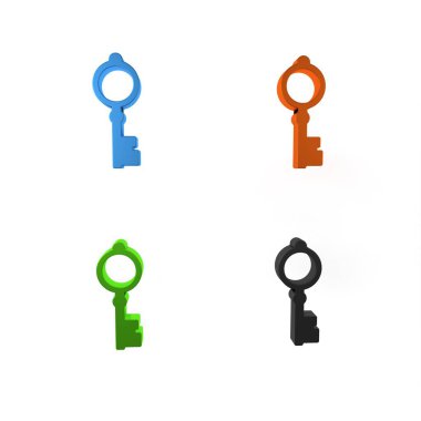 Beyaz arkaplanda izole edilmiş renkli Eski anahtar simgesi. Minimalizm kavramı. 3 Boyutlu resimleme