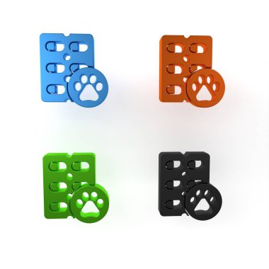 Beyaz arka planda izole edilmiş renkli köpek hapı ikonu. Hayvan için reçeteli ilaç. Minimalizm kavramı. 3 Boyutlu resimleme