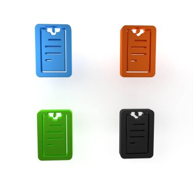 Beyaz arkaplanda kontrol listesi simgesine sahip renkli pano. Kontrol listesi sembolü. Anket anketi ya da anket geri bildirim formu. Minimalizm kavramı. 3 Boyutlu resimleme
