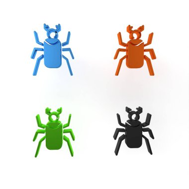 Beyaz arkaplanda renkli böcek simgesi izole edildi. Minimalizm kavramı. 3 Boyutlu resimleme