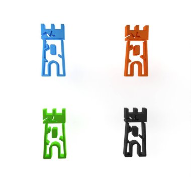 Beyaz arkaplanda renkli Castle kulesi simgesi izole edildi. Kale işareti. Minimalizm kavramı. 3 Boyutlu resimleme