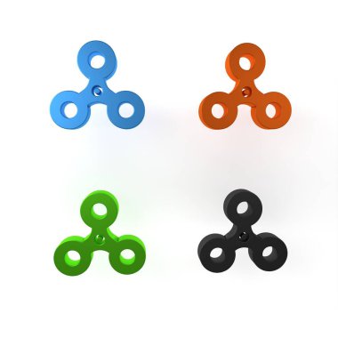 Beyaz arkaplanda renkli Fidget döndürme simgesi izole edildi. Stres giderici oyuncak. Moda bir el çevirme makinesi. Minimalizm kavramı. 3 Boyutlu resimleme