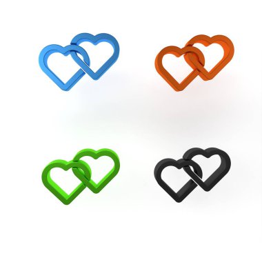 Renkli İki Bağlı Kalpli simgesi beyaz arkaplanda izole edildi. Romantik sembol, bağlanma, tutku ve düğün. Sevgililer Günü sembolü. Minimalizm kavramı. 3 Boyutlu resimleme