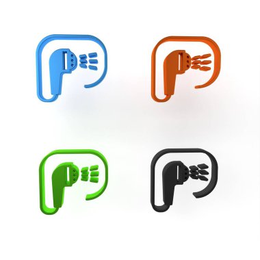 Beyaz arka planda su damlaları akan renkli duş başlığı izole edildi. Minimalizm kavramı. 3 Boyutlu resimleme