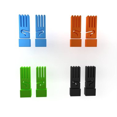 Beyaz arka planda izole edilmiş renkli tıbbi lastik eldiven ikonu. Koruyucu lastik eldivenler. Minimalizm kavramı. 3 Boyutlu resimleme