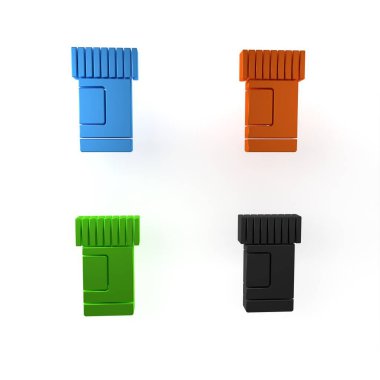 Renkli ilaç şişesi ve beyaz arka planda izole edilmiş hap ikonu. Şişe hapı işareti. Eczane tasarımı. Minimalizm kavramı. 3 Boyutlu resimleme