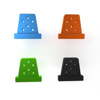 Beyaz arkaplanda izole edilmiş ikon dikmek için renkli yüksük. Minimalizm kavramı. 3 Boyutlu resimleme