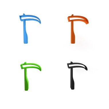 Renkli Scythe simgesi beyaz arkaplanda izole edildi. Mutlu Cadılar Bayramı Partisi. Minimalizm kavramı. 3 Boyutlu resimleme