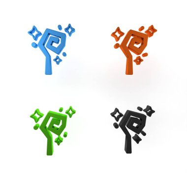 Beyaz arkaplanda renkli büyü simgesi izole edildi. Sihirli değnek, asa, değnek, değnek. Minimalizm kavramı. 3 Boyutlu resimleme