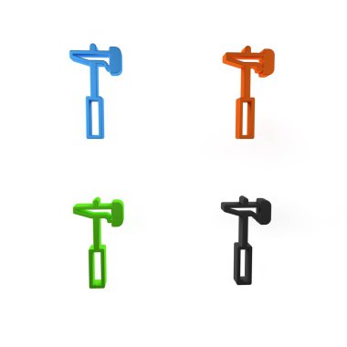 Beyaz arkaplanda izole edilmiş renkli çekiç simgesi. Tamir için bir araç. Minimalizm kavramı. 3 Boyutlu resimleme