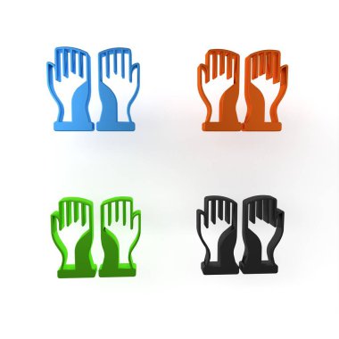 Beyaz arka planda izole edilmiş renkli itfaiyeci eldiven ikonu. Eldiven ikonunu koru. Minimalizm kavramı. 3 Boyutlu resimleme
