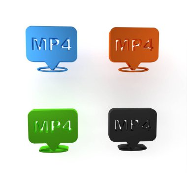 Renkli MP4 dosya dökümanı. Beyaz arkaplanda izole edilmiş mp4 düğmesi simgesi indir. MP4 dosya sembolü. Minimalizm kavramı. 3 Boyutlu resimleme