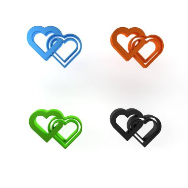 Renkli İki Bağlı Kalpli simgesi beyaz arkaplanda izole edildi. Romantik sembol, bağlanma, tutku ve düğün. Sevgililer Günü. Minimalizm kavramı. 3 Boyutlu resimleme