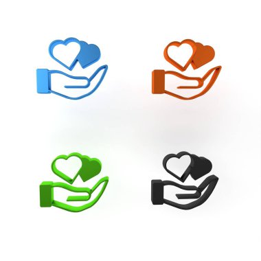 Renkli Kalp el simgesi beyaz arkaplanda izole edildi. El çabukluğu aşk sembolü. Sevgililer Günü sembolü. Minimalizm kavramı. 3 Boyutlu resimleme
