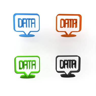 Beyaz arkaplanda renkli veri analiz simgesi izole edildi. İş veri analizi süreci, istatistik. Çizelgeler ve diyagramlar. Minimalizm kavramı. 3 Boyutlu resimleme