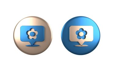 Beyaz arkaplanda çiçek simgesi olan renkli konum. Çember düğmesi. 3 Boyutlu resimleme