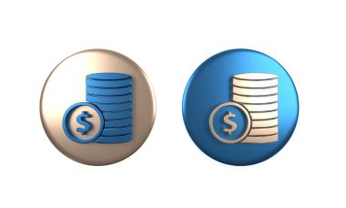 Beyaz arkaplanda dolar sembolü olan renkli madeni para. Bankacılık işareti. Para sembolü. Çember düğmesi. 3 Boyutlu resimleme