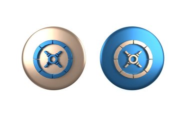 Beyaz arkaplanda renkli Güvenli simgesi izole edildi. Kapı, şifreli bir banka kasası. Güvenilir Veri Koruma. Çember düğmesi. 3 Boyutlu resimleme