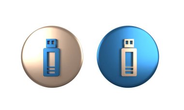 Beyaz arkaplanda renkli USB flash disk simgesi izole edildi. Çember düğmesi. 3 Boyutlu resimleme