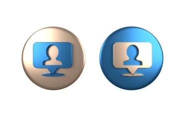 Beyaz arkaplanda izole edilmiş bir kişi simgesinin silueti olan renkli harita işareti. GPS konum sembolü. Çember düğmesi. 3 Boyutlu resimleme