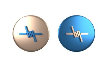 Beyaz arkaplanda izole edilmiş renkli dikenli tel ikonu. Çember düğmesi. 3 Boyutlu resimleme