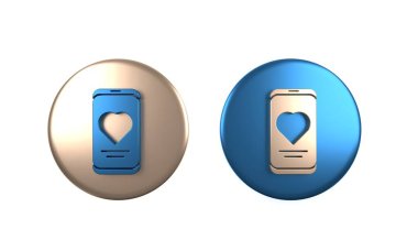Kalp atış hızı monitörü olan renkli akıllı telefon beyaz arkaplanda izole edilmiş. Çember düğmesi. 3 Boyutlu resimleme