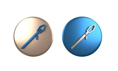 Beyaz arka planda izole edilmiş renkli Ortaçağ mızrak ikonu. Ortaçağ silahı. Çember düğmesi. 3 Boyutlu resimleme