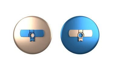Renkli KHK, kağıt, parşömen, kaydırma simgesi beyaz arkaplanda izole edilmiş. Çember düğmesi. 3 Boyutlu resimleme