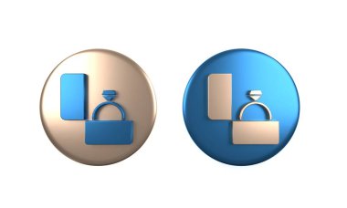 Renkli Elmas nişan yüzüğü simgesi beyaz arkaplanda izole edilmiş. Çember düğmesi. 3 Boyutlu resimleme