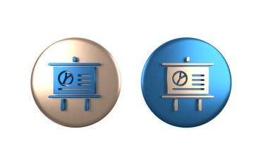 Beyaz arkaplanda grafik, çizelge, grafik, grafik, bilgi grafiği, pasta grafik simgesi bulunan renkli sunum tahtası. Çember düğmesi. 3 Boyutlu resimleme